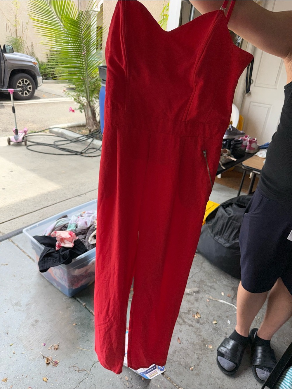 Material Girl Red Sleeveless Jumpsuit with Straight Legs